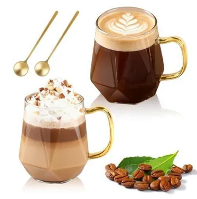 Productafbeelding van Set van 2 latte macchiato glazen, elk 350 ml, met handgrepen en lepel