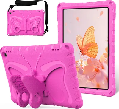 Obrázek produktu pro Dětské pouzdro pro Amazon Fire HD 10 (13th/11th Gen, 2023/2021), lehké EVA pouzdro proti nárazům s ramenním popruhem a motýlkovým stojánkem Růžová