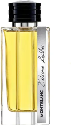 A studio shot of a Mont Blanc Extreme Leather Eau de Parfum bottle.