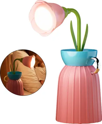 Produktbild von Kinderschreibtischlampe, drei Farbtemperaturen verfügbar, rosa blütenförmige LED-Schreibtischlampe, USB-wiederaufladbare Kindernachttischlampe.