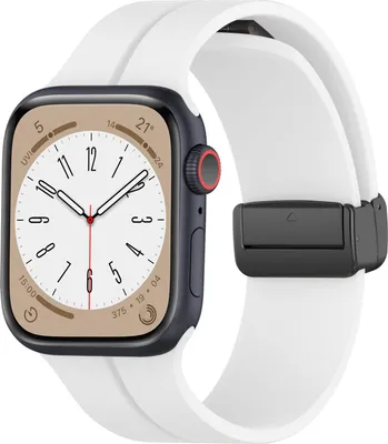 Produktbild von Strap-it Magnetisches Silikonarmband - Passend für Apple Watch - Serie 1/2/3/4/5/6/7/8/9/10/11/SE - Weiß - Größen: 38 / 40 / 41 / 42 mm