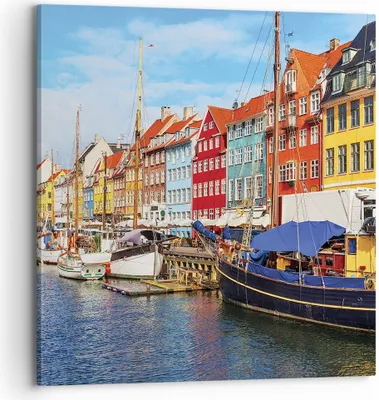 Produktbild von Bild auf Leinwand - Leinwandbild - Einteilig - Kopenhagen Nahavn Schiffe - 70x70cm - Wand Bild - Wanddeko - Wandbilder - Leinwanddruck - Bilder - Wanddekoration - Leinwand bilder - AC70x70-4205