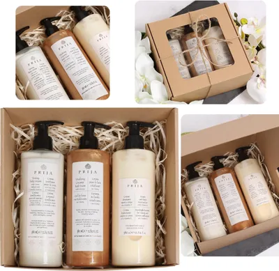 Produktbild von PRIJA Cosmetics Set: Sprudelbad mit Partikeln, Feuchtigkeitscreme, Straffungscreme 3x380ml