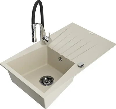 Produktbild von Mexen Cesar 1 Becken-Granitspüle mit Abtropffläche und Mischbatterie Aster, Beige - 6514-69-73450-07-B