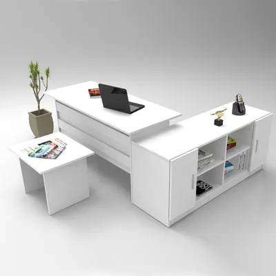 Produktbild von Skye Decor, Vo10-W, Büromöbel-Set, Weiß, 100 % MELAMINBESCHICHTETE SPANPLATTEN, 140 x 60 x 73,8 cm