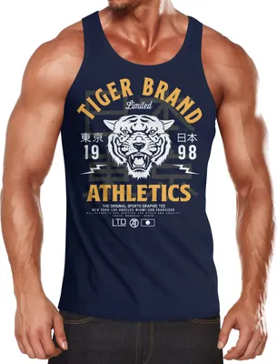 Produktbild von Cooles Herren Tank-Top Tiger Brand Tokyo Supply Japan Athletic Sport Muskelshirt Muscle Shirt Neverless® navy-gelb XXL
