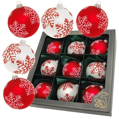 Produktbild von Krebs Glas Lauscha Christbaumkugeln 9er Boxset Rot/Weiß aus Glas - Größe ca. 8cm