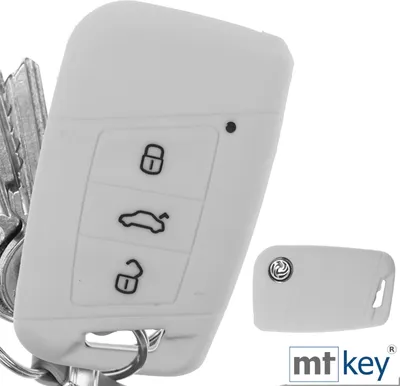 Produktbild von Auto Schlüssel Hülle Silikon Schutz Cover Weiß kompatibel mit VW Passat B8 Arteon Skoda Kodiaq 3 Tasten KEYLESS SMARTKEY