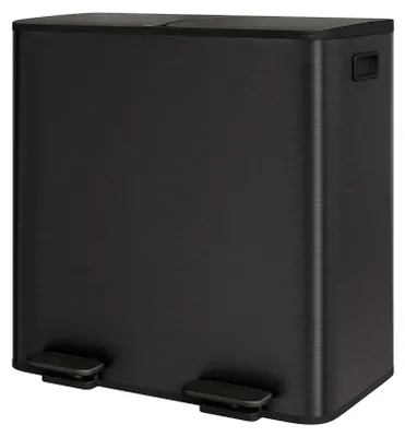 Produktbild von Küchen Mülleimer 2x40 L - Doppel Treteimer - Abfalltrennung Recycling &  - Edelstahl - Rechteckig Soft-Close Deckel - Matt Schwarz