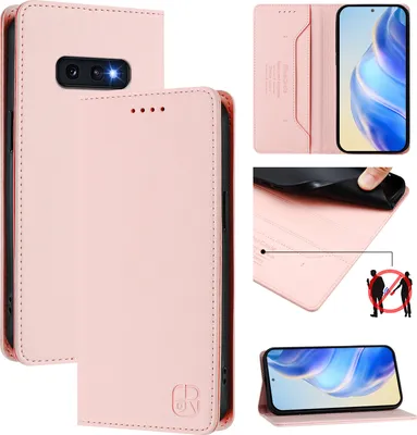 Image de Étui en cuir pour Samsung Galaxy S10E, étui à rabat avec fentes pour cartes, portefeuille et support Rose
