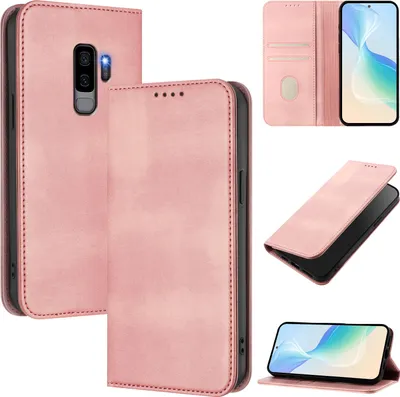 Image de Étui pour Samsung Galaxy S9 Plus, étui en cuir vintage avec protection RFID, fentes pour cartes, support Rose