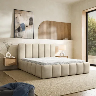 Produktbild von Masseno Polsterbett RANIS 200x200 cm, Polsterbett mit Bettkästen -Beige, MAGIC VELVET 2250