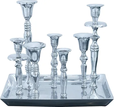 Produktbild von Kerzenständer MODERN BAROCK 7-flammig silber Aluminium poliert Kerzenhalter Deko-Platte