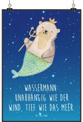 Produktbild von Mr. & Mrs. Panda Bild Wassermann Astrologie DIN A0 - Sternenhimmel Blau - Geschenk, wanddeko, Plakat, Sternzeichen, wandkunst, kunstdruck poster, drucke