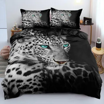 Immagine prodotto di Biancheria da letto leopardata, 200x200 cm, grigio e nero, in microfibra, set da 3 pezzi con cerniera