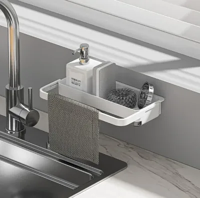 Produktbild von Spülbecken Organizer Hängend Ohne Bohren, Schwammhalter Spülbecken, Spüle Geschirrspülhandtuchhalter, Transparent