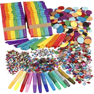 Produktbild von Holzstäbchen & Glitzer Bastelset, Sortierte Farben, 1 Set [HOB-97435]