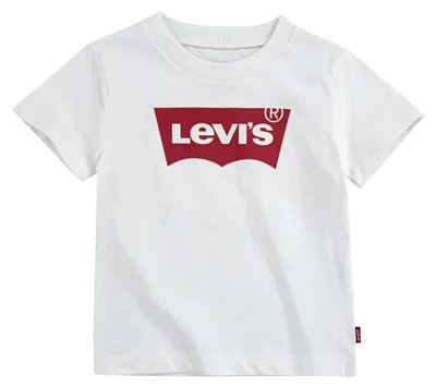 Obrázek produktu pro Tričko s krátkým rukávem a netradičním střihem "batwing" od značky Levi's Kids, bílé barvy, pro chlapce, velikost 3 měsíce