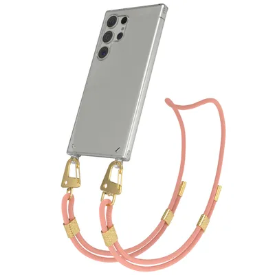 Produktbild von EAZY CASE Handykette für Samsung Galaxy S24 Ultra, Transparente Silikonhülle mit Band, Clear Case, abnehmbar in  Rosa