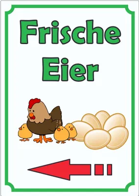 Produktbild von Werbeaufkleber Eier mit Pfeil links Aufkleber Hochkant A9 (37x52mm)