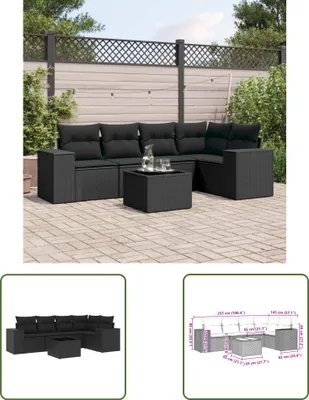 Produktbild von The Living Store 6-tlg. Garten-Sofagarnitur mit Kissen Schwarz Poly Rattan