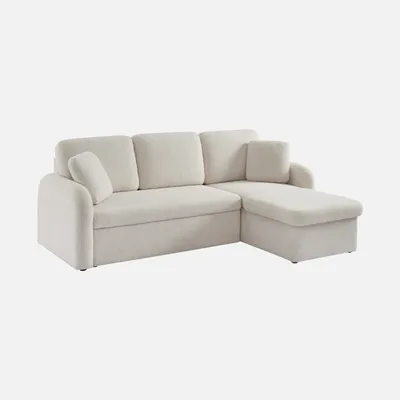 Immagine prodotto di Divano letto angolare reversibile in bouclé con contenitore, 3 posti, Crema