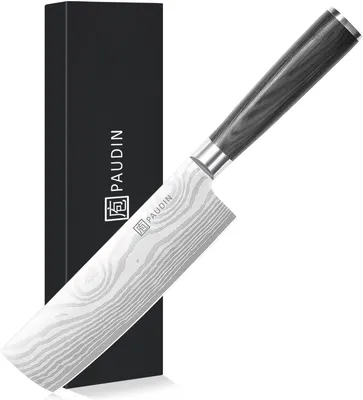 Image de PAUDIN KW4 - Couteau Nakiri 17,5 cm - Couteau à légumes professionnel - Couteau de type japonais - Motif Damas