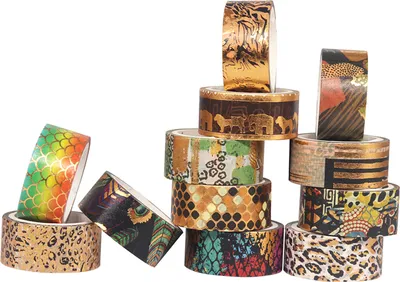 Produktbild von 12 roliek Washi Tape Set Gold Foil Wilderness Style Animal Washi Maskovacie pásky Dekoratívne lepiace pásky Label Sticker 15 mm široký pre DIY Arts & Crafts Scrapbooking Denníky Plánovače Denník Notebook Card Darčekové balenie Kancelárske potreby Školské potreby