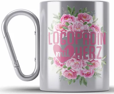 Produktbild von Trendation - Logopädin Mit Herz Edelstahl Tasse Karabiner Geschenk Logopädie Logopäde (Silber)