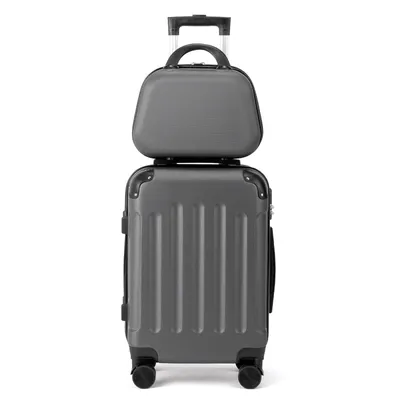 Produktbild von FCH 2tlg. ABS Hartschalen Kofferset 12/20 Zoll, Trolley mit 4 Rollen und Tragegriff, Eckschutz, Teleskopgriff, Dunkelgrau