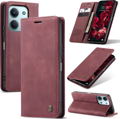 Image de Housse pour Xiaomi Redmi 15C 5G/4GPolyuréthanerétro en cuir avec fonction de support Housse de protection rouge