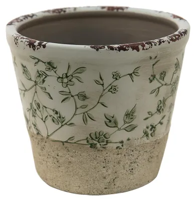 Immagine prodotto di Vaso da fiori Clayre & Eef Ø 12x10 cm Verde Foglie di Vetroceramica bianca