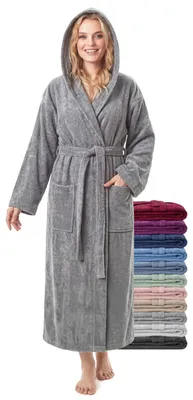 Obrázok produktu pre Dámský župan jazzylab s kapucňou, bavlna, veľkosť S-M, dlhý, sivý