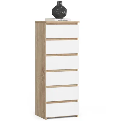 Produktbild von Kommode CL6 40 cm 6 Schubladen Schrank Wohnzimmer Schlafzimmer B40 x H109 x T35 cm Sonoma-Weiß