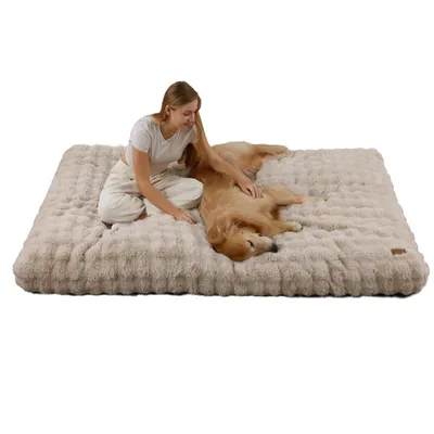 Produktbild von WISFOR Orthopädisch Hundebett Hundesofa Hundecouch Hundekissen große Hunde Schlafplatz, wasserfest waschbar Bezug abnehmbar 3XL: 130x110x12cm, Beige