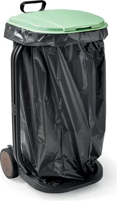 Zdjęcie produktu dla G.F. GF GARDEN, stojak na pojemniki RECO z tworzywa sztucznego RECYCELTEM, na liście, do selektywnej zbiórki, z pokrywą i kółkami, Italy, zielony