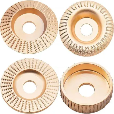 Zdjęcie produktu dla Zestaw tarcz szlifierskich do szlifierki do drewna 115/125 mm z otworem 22 mm, w kolorze złotym, do obróbki drewna, cięcia i szlifowania
