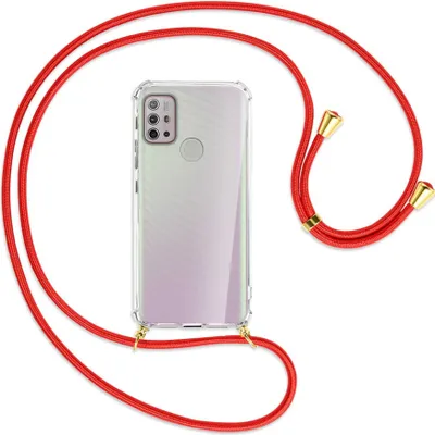 Produktbild von Handykette Backcover-Schutzhülle mit Band (Metall goldfarben) für Motorola Moto G10 (Power), G20, G30 - rot