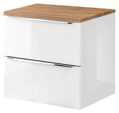 Produktbild von Waschtisch-Unterschrank Set 61 cm, Hochglanz weiß mit Wotaneiche