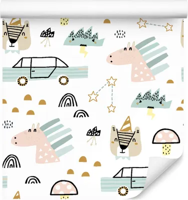 Immagine prodotto di 10m VLIES WALLPAPER rotolo vivaio ragazzo auto stelle animali XXL