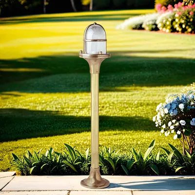 Produktbild von Stehleuchte außen 63 cm E27 IP54 Terrasse Haus Glas Messing massiv Maritim Stehlampe außen