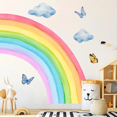 Imagen del producto de Calcomanías para pared para niños: Gran arcoíris con mariposas