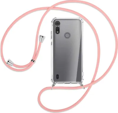 Produktbild von Handykette Backcover-Schutzhülle mit Band (Metall silberfarben) für Motorola Moto E6s - rosa