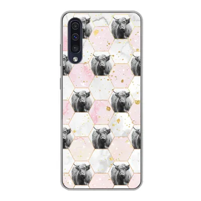 Produktbild von MuchoWow® Handyhülle Schutzhülle Hülle für Samsung Galaxy A30s Schottischer Highlander - Muster - Gold Silikon Softcase Handy Hülle - Karteninhaber
