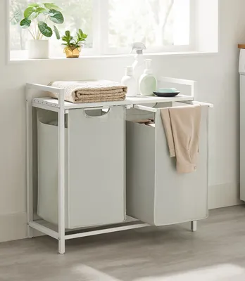 Produktbild von VASAGLE Wäschekorb 2 Fächer, mit Ablage, ausziehbar abnehmbar,  2 x 46 L