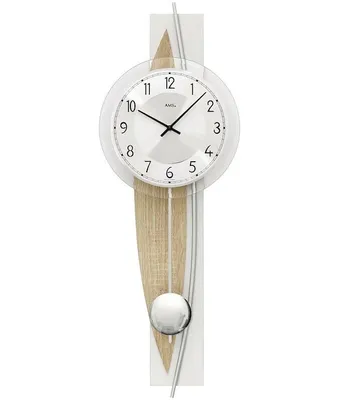 Immagine prodotto di AMS 7455 Orologio da parete al quarzo con pendolo Orologio a pendolo in legno argentato look Sonoma