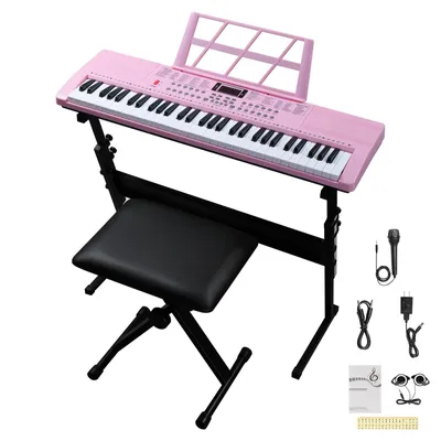 Obrázek produktu pro FCH 61 kláves E Keyboard，Elektronické piano, digitální klavírní set, klávesový stojan, klávesová lavice ，růžová
