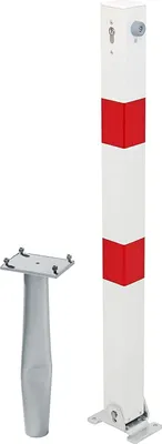 Produktbild von Alberts Absperrpfosten Klappy-Bo | zum Einbetonieren, umlegbar | weiß | Pfosten 70 x 70 mm | Höhe über Boden 100 cm | mit gleichschließendem Profilzylinderschloss
