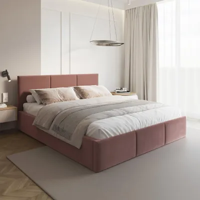 Produktbild von FDM Bett AMBER Paris 180x200 cm Polsterbett mit Lattenrost aus Metall Bettkasten Stauraumbett Samt salmon