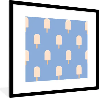 Produktbild von MuchoWow® MuchoWow® Gerahmtes Poster Eiscreme - Muster - Blau 40x40 cm - Poster mit zchwarzem Bilderrahmen - Poster - Plakat im Rahmen